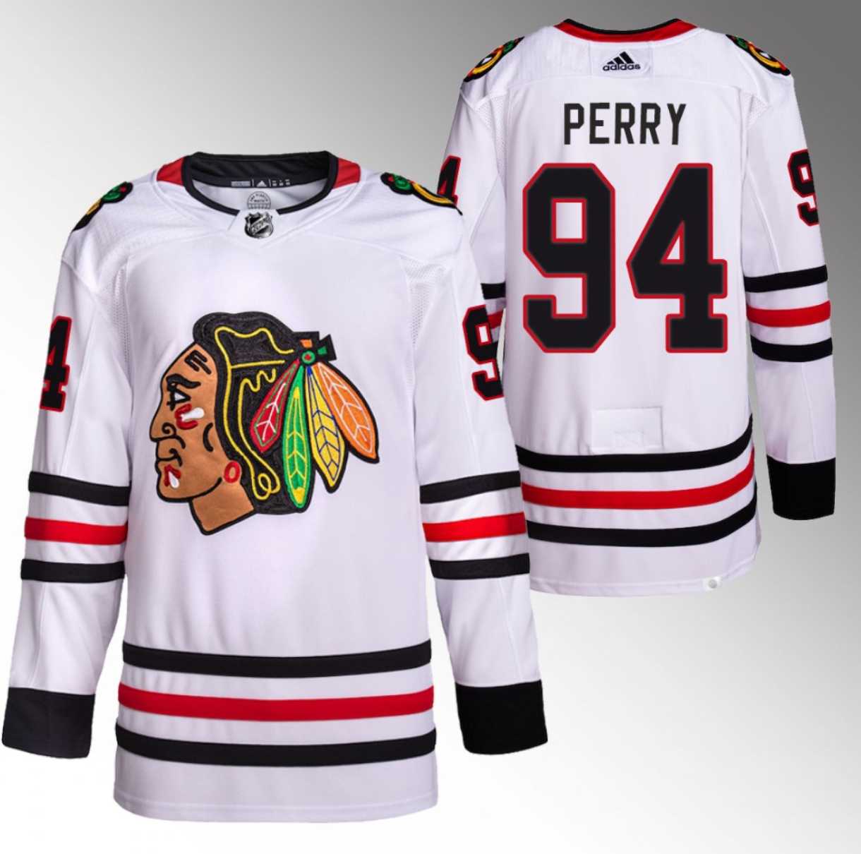 Mens Chicago Blackhawks #94 Corey Perry White Stitched Hockey Jersey->chicago blackhawks->NHL Jersey